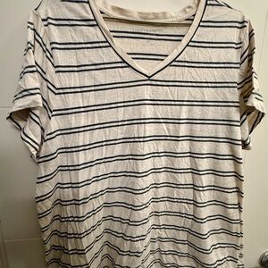 Lucky Brand Cream and Black Striped Short Sleeve Tee